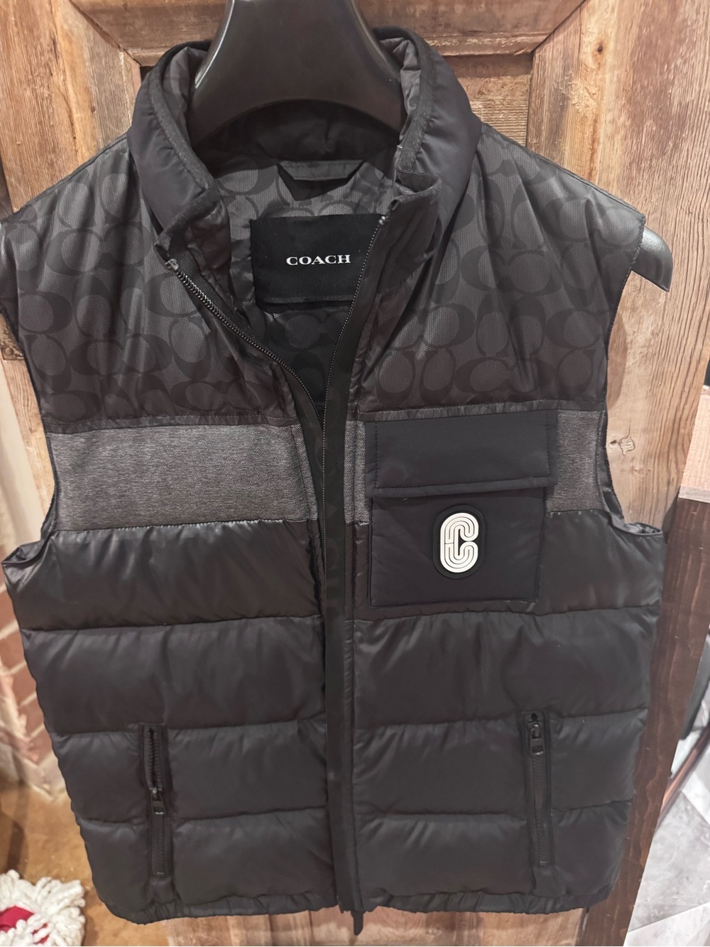 Coach Men's Signature Logo Down Puffer Vest - Black & Gray